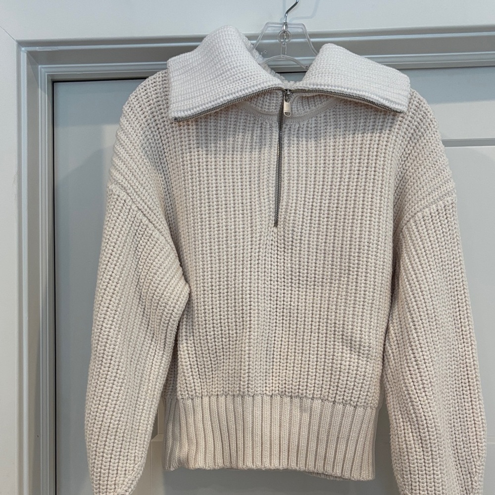 Athleta Cream Knit Sweater with Zipper